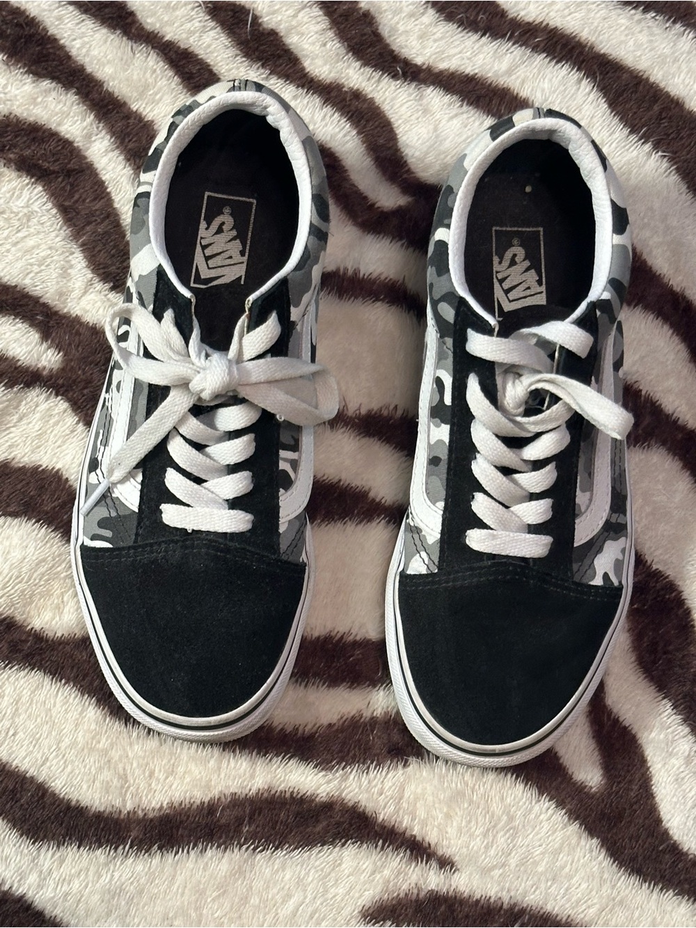 Vans Black White Gray Camo Old Skool Sneakers